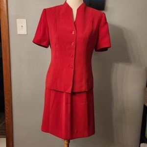 KASPER Women 2PC Vintage Red Short Sleeve Skirt Suit Size 6P